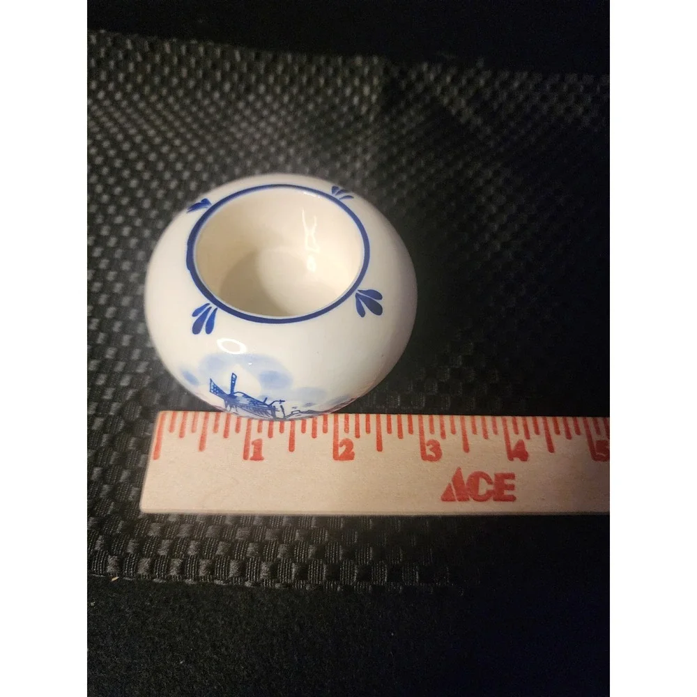 Delft Handpainted Delft Blue Ceramic Windmill Floral Candle Holder Round Mini